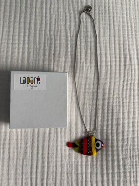 Multicolor Glass Fish Pendant Necklace in Yellow & Red